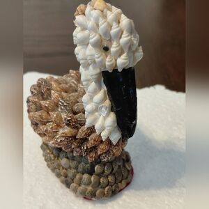 Coastal Seashell Pelican Figurine - Cream and Black